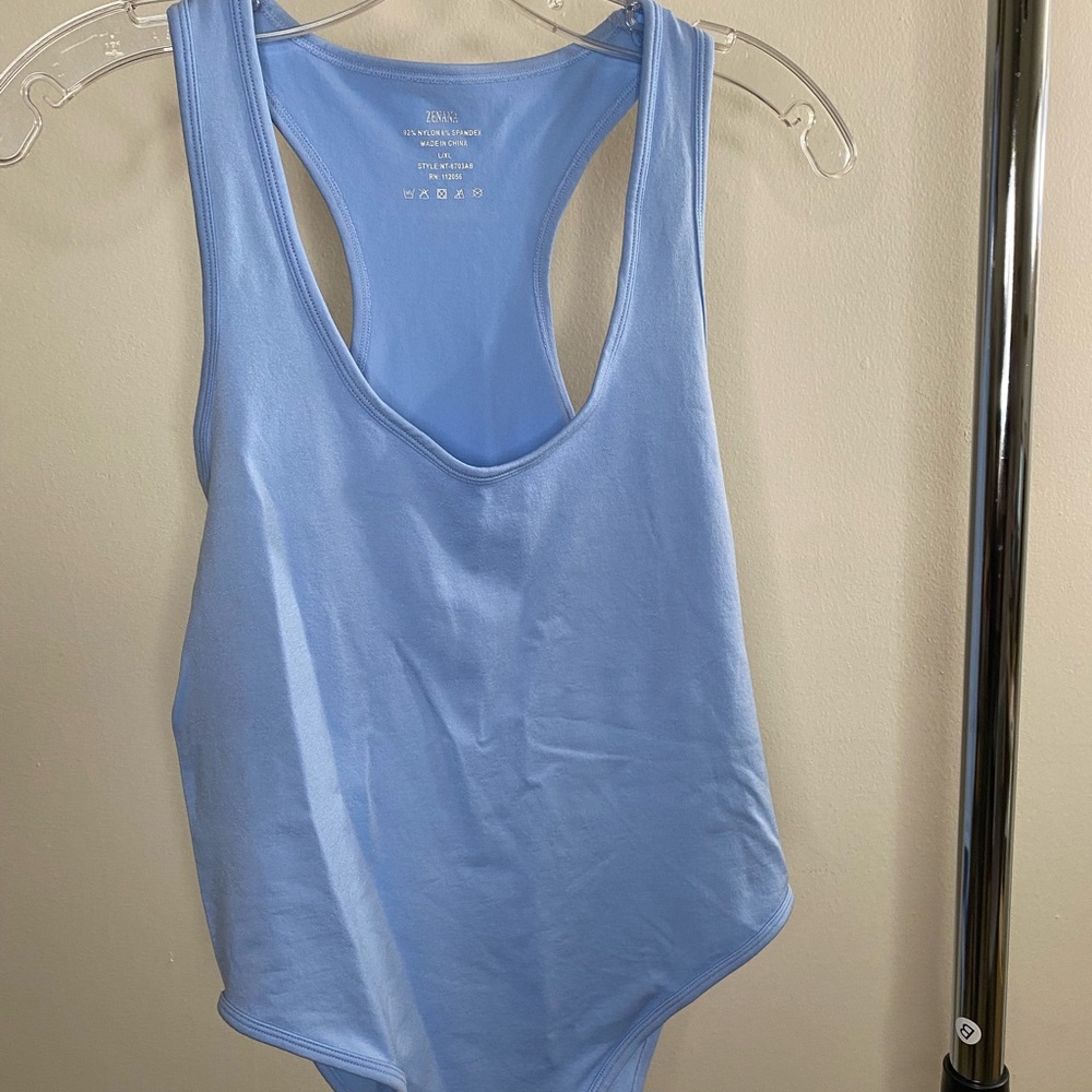 Ladies Plus baby blue racer back bodysuit; Sz: L/XL